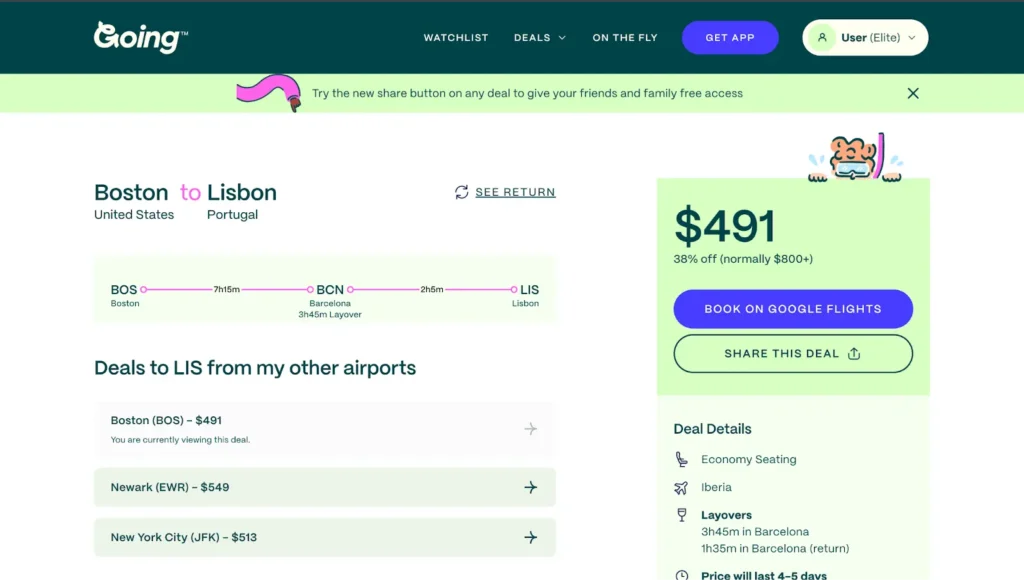 A deal on Going from Boston to Lisbon for $491 RT.