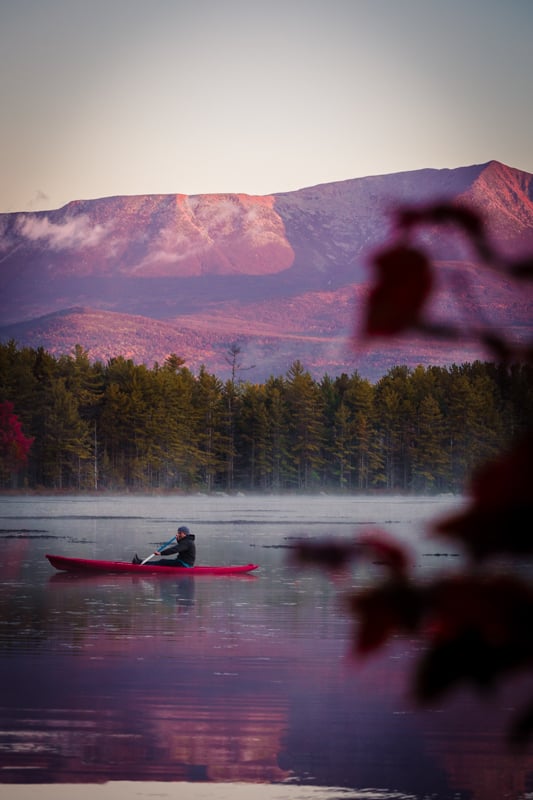 My friend Brian kayaking in a lake in Baxter State Park