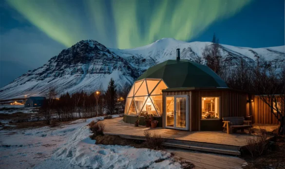 Beautiful Northern Lights geodome in Iceland