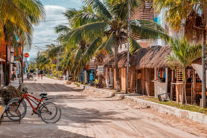 Colorful street in Isla Holbox, near Tulum