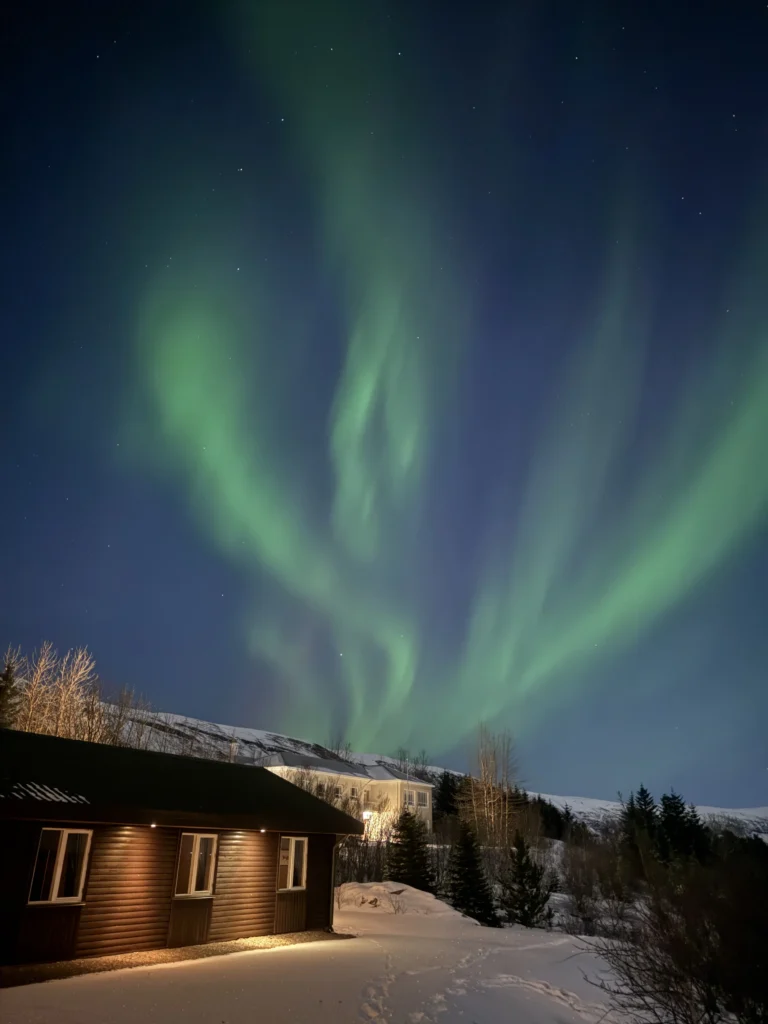 My image of the Aurora Borealis over my accommodation in Iceland