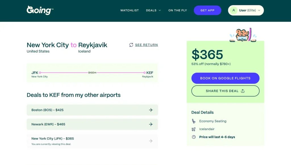A deal found on Going for a flight from New York City (JFK) to Reykjavik for only $365 round-trip.