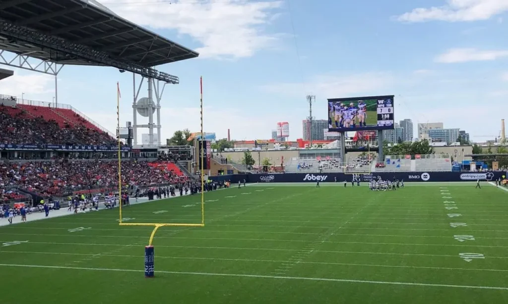 BMO Field view from the end zone during a game.