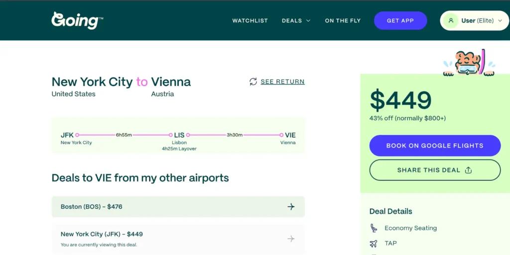 This flight from New York City to Vienna (found through Going) is just $449 return.