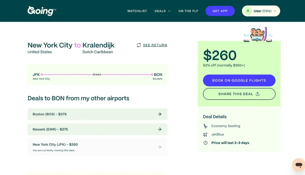 I found this deal on Going from New York City to Kralendijk, one of the best beach destinations you can fly to for under $300.