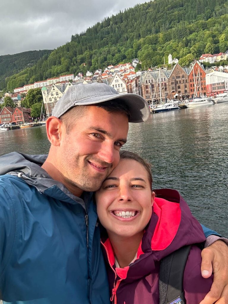 My photo of my wife and I in Bryggen, the old wharf of Bergen