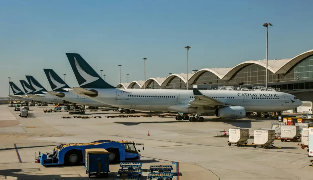 Row of Cathay Pacific aircraft