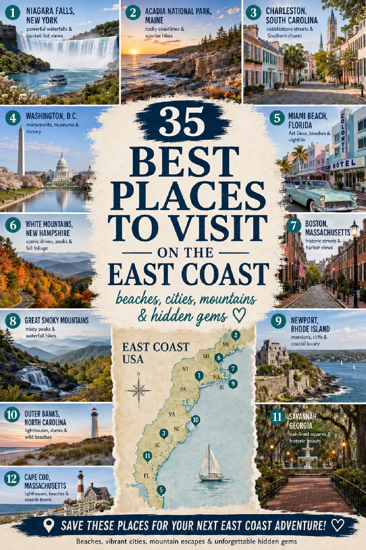 Pinterest image for readers to pin on the coolest East Coast vacation spots