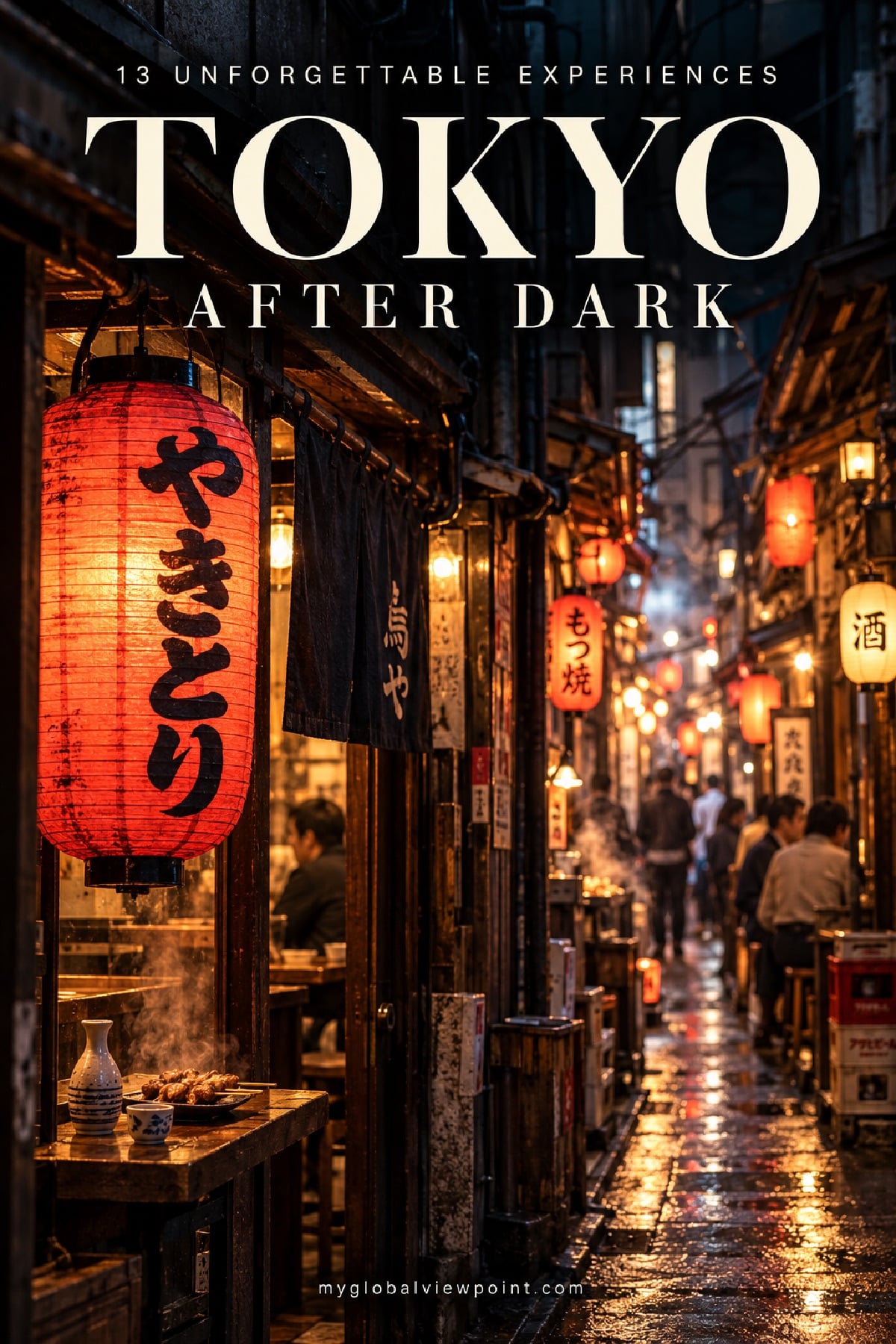Tokyo After Dark pin showing a lantern-lit izakaya alley at night